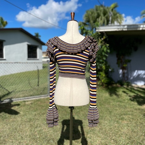Ronny Kobo Barah Multi Stripe Knit Ribbed Crop Top Size Small - Picture 7 of 9